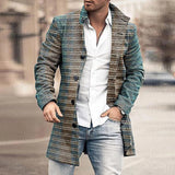FOESCE Man Single Breasted Jacket Plaid Button Long Slim Coat Long Sleeve  Autumn Winter Warm Casual Harajuku Street Outwear 2025 Retro