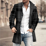 FOESCE Man Single Breasted Jacket Plaid Button Long Slim Coat Long Sleeve  Autumn Winter Warm Casual Harajuku Street Outwear 2025 Retro