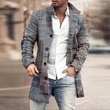 FOESCE Man Single Breasted Jacket Plaid Button Long Slim Coat Long Sleeve  Autumn Winter Warm Casual Harajuku Street Outwear 2025 Retro