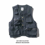 FOESCE Man Vest Military Style Summer Workwear Vest Men's Trendy Brand Ins Loose Multi Pocket Tactical Shoulder Vest