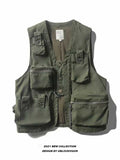 FOESCE Man Vest Military Style Summer Workwear Vest Men's Trendy Brand Ins Loose Multi Pocket Tactical Shoulder Vest