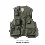 FOESCE Man Vest Military Style Summer Workwear Vest Men's Trendy Brand Ins Loose Multi Pocket Tactical Shoulder Vest