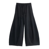 FOESCE Mauroicardi Autumn Black Flowy Baggy Wide Leg Pants for Mens with Drawstring Elastic Waist Streetwear Loose Casual Soft Trousers