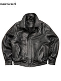 FOESCE Mauroicardi Spring Autumn Cool Handsome Black Hard Pu Leather Jacket Men Zipper Luxury Designer American Vintage Clothes 2024