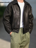 FOESCE Mauroicardi Spring Autumn Cool Handsome Black Hard Pu Leather Jacket Men Zipper Luxury Designer American Vintage Clothes 2024