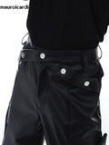 FOESCE Mauroicardi Spring Autumn Long Loose Casual Brown Black Pu Leather Pants Men Luxury Designer Clothing Wide Leg Trousers 2025