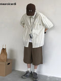 FOESCE Mauroicardi Spring Summer Loose Casual Soft Flowy Lightweight Wide Leg Shorts for Men Elastic High Waist Korean Fashion 2025