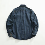 FOESCE May Khaki vintage striped denim shirt men do old wash American casual coat top
