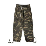 FOESCE Men Baggy Pants Camouflage Multiple Pockets Elastic Waist Ankle Tied Streetwear Spring Autumn Hip Hop Loose Trouser for Sports