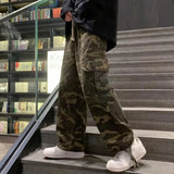 FOESCE Men Baggy Pants Camouflage Multiple Pockets Elastic Waist Ankle Tied Streetwear Spring Autumn Hip Hop Loose Trouser for Sports