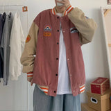 FOESCE Men Baseball Jackets Spring Autumn New Embroidered Letters Corduroy Loose Coat Tracksuit Harajuku Retro Uniform Men's Clothing