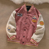 FOESCE Men Baseball Jackets Spring Autumn New Embroidered Letters Corduroy Loose Coat Tracksuit Harajuku Retro Uniform Men's Clothing