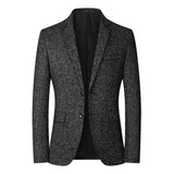 FOESCE Men Blazer Solid Color Single-breasted Autumn Winter Lapel Buttons Suit Jacket for Daily Wear