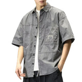 FOESCE Men Cargo Shirt Lapel Casual Cardigan Hip Hop Buttons Single-breasted Cardigan Multi Pockets Cool Summer Men Tops Men Shirt