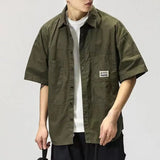 FOESCE Men Cargo Shirt Lapel Casual Cardigan Hip Hop Buttons Single-breasted Cardigan Multi Pockets Cool Summer Men Tops Men Shirt