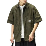 FOESCE Men Cargo Shirt Lapel Casual Cardigan Hip Hop Buttons Single-breasted Cardigan Multi Pockets Cool Summer Men Tops Men Shirt
