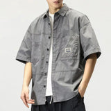 FOESCE Men Cargo Shirt Lapel Casual Cardigan Hip Hop Buttons Single-breasted Cardigan Multi Pockets Cool Summer Men Tops Men Shirt