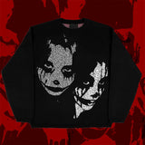 FOESCE Men Casual Sweater Streetwear Sweater Knitted Sweater Retro Painting Anime Demon Hip Hop Knitted Graphic Vintage Pullover