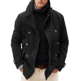 FOESCE Men Coat Cardigan Loose Fit Long Sleeve Turn-down Collar Double Breasted Keep Warm Autumn Winter Casual Male Jacket for Outdoor