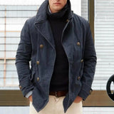 FOESCE Men Coat Cardigan Loose Fit Long Sleeve Turn-down Collar Double Breasted Keep Warm Autumn Winter Casual Male Jacket for Outdoor
