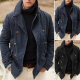 FOESCE Men Coat Cardigan Loose Fit Long Sleeve Turn-down Collar Double Breasted Keep Warm Autumn Winter Casual Male Jacket for Outdoor