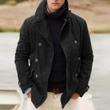 FOESCE Men Coat Cardigan Loose Fit Long Sleeve Turn-down Collar Double Breasted Keep Warm Autumn Winter Casual Male Jacket for Outdoor