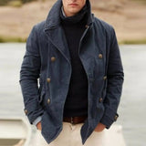 FOESCE Men Coat Cardigan Loose Fit Long Sleeve Turn-down Collar Double Breasted Keep Warm Autumn Winter Casual Male Jacket for Outdoor