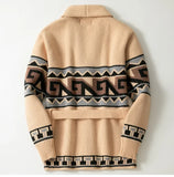 FOESCE Men Coats Thick Cardigan Sweaters Mid Length Coat Turn Down Collar Full Sleeve Print Casual Lace Up Belt Autumn Winter 2025