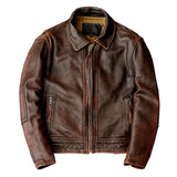 FOESCE Men Genuine Leather Jacket Vintage Brown 100% Cowhide Coat Man Slim Fashion Biker Clothing Asian Size S-6XL M697 Dropshipping