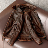 FOESCE Men Genuine Leather Jacket Vintage Brown 100% Cowhide Coat Man Slim Fashion Biker Clothing Asian Size S-6XL M697 Dropshipping