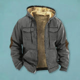 FOESCE Men Jacket Casual Solid Color Plush Lining Hooded Drawstring Men Coat Zipper Closure Thermal Versatile Men Clothing With Pockets