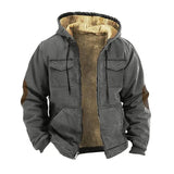 FOESCE Men Jacket Casual Solid Color Plush Lining Hooded Drawstring Men Coat Zipper Closure Thermal Versatile Men Clothing With Pockets