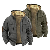 FOESCE Men Jacket Casual Solid Color Plush Lining Hooded Drawstring Men Coat Zipper Closure Thermal Versatile Men Clothing With Pockets