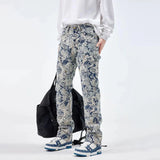 FOESCE Men Jeans Jacquard Washed Cargo Casual Straight Pants Streetwear Fashion Hip Hop Retro Trend Trousers Male Men'S Clothing 2025