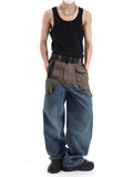 FOESCE Men Jeans Patchwork Multi-Pocket Couple Loose Denim Pants Beggar Style High Street Trendy Casual Male Streetwear