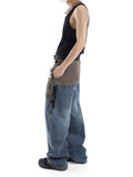 FOESCE Men Jeans Patchwork Multi-Pocket Couple Loose Denim Pants Beggar Style High Street Trendy Casual Male Streetwear