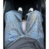 FOESCE Men Loose Wide Leg Leopard Graphic Jeans Male Classic American Vintage Denim Pants Youth Popular Daily Streetwear Denim Trousers