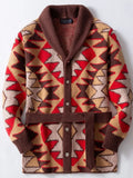 FOESCE Men Mid Length Coat Cardigan Open Stitch Sweaters Turn Down Collar Single Breasted Lace Up Belt Knit Thick Coats Autumn Winter