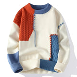 FOESCE Men O-Neck Pullovers Knitted Sweaters New Autumn Winter Man Splicing Casual Sweaters Quality Male Loose Pullovers Clothing 4XL