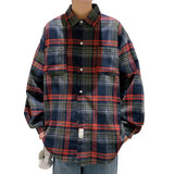 FOESCE Men Plaid Shirt Check Shirts Men Plaid Long Sleeve Oversized Shirts Streetwear Cardigan Chest Pocket Loose Shirt Loose Plaid Top