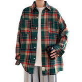FOESCE Men Plaid Shirt Check Shirts Men Plaid Long Sleeve Oversized Shirts Streetwear Cardigan Chest Pocket Loose Shirt Loose Plaid Top