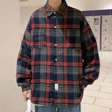 FOESCE Men Plaid Shirt Check Shirts Men Plaid Long Sleeve Oversized Shirts Streetwear Cardigan Chest Pocket Loose Shirt Loose Plaid Top