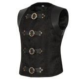FOESCE Men Suit Gilet Homme Black Belt Buckle & Lace Up Sleeveless Waistcoat Jacket Victorian Gothic Vintage Corset Vest Steampunk Vest