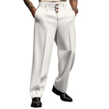 FOESCE Men Suit Pants Elegant Men's Business Suit Pants with Straight Loose Fit Soft Pockets Button Closure Mid Waist Formal for Office