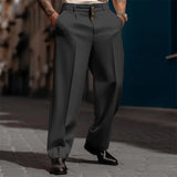 FOESCE Men Suit Pants Elegant Men's Business Suit Pants with Straight Loose Fit Soft Pockets Button Closure Mid Waist Formal for Office