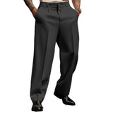 FOESCE Men Suit Pants Elegant Men's Business Suit Pants with Straight Loose Fit Soft Pockets Button Closure Mid Waist Formal for Office