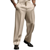 FOESCE Men Suit Pants Elegant Men's Business Suit Pants with Straight Loose Fit Soft Pockets Button Closure Mid Waist Formal for Office