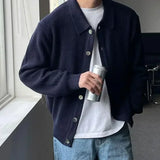 FOESCE Men Sweater Coat Korean Fashion Knitted Coats Men Streetwear Slim Fit Casual Cardigan Coats