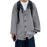 FOESCE Men Sweater Coat Single-breasted Long Sleeves V Neck Knitting Solid Color Warm Buttons Pure Color Elastic Winter Sweater Coat