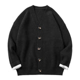 FOESCE Men Sweater Coat Single-breasted Long Sleeves V Neck Knitting Solid Color Warm Buttons Pure Color Elastic Winter Sweater Coat